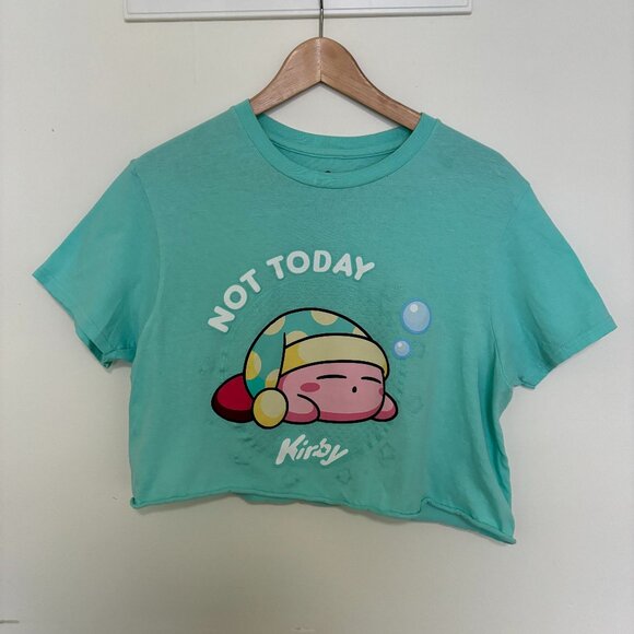 Hot Topic Kirby Not Today Teal Cropped T-Shirt - Picture 1 of 5
